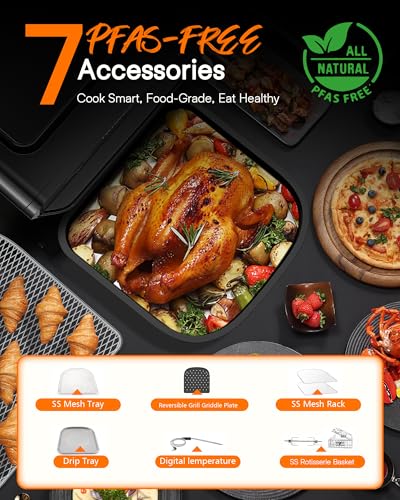 Nuwave Brio 15.5Qt Air Fryer Oven with Plug-In Grill, XL Family Size, 10-in-1, Air Fry, Grill, Rotisserie, Even & Crisp Cooking, 50°–425°F, 1800W
