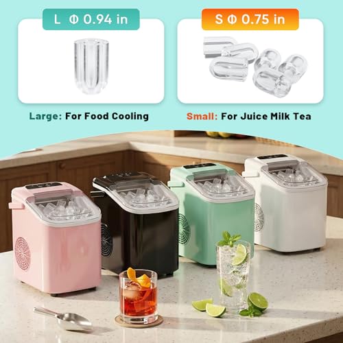 Sweetcrispy Countertop Ice Maker with Scoop, Basket and Handle, Portable Ice Machine 9 Cubes Ready in 6 Mins, 26.5lbs in 24Hrs, 2 Sizes for Home Kitchen Office Bar Party