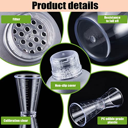 Suclain 8 Pack Plastic Cocktail Shaker Set 6 Pcs 24 oz Hand Drink Mixer Boba Tea Shaker Cup with Scales 2 Pcs Double Measuring Jigger Clear Bottle Tea Drink Mixer Cocktail Cup for Kitchen Bar Party