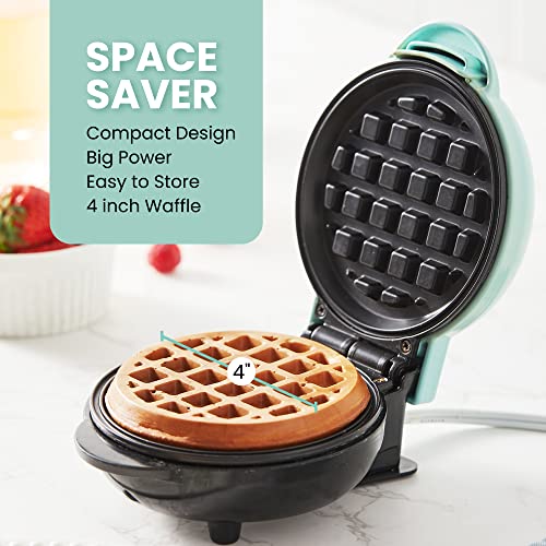 Elite Gourmet EWM013M# Electric Nonstick Mini Waffle Maker with 5-inch cooking surface, Belgian Waffles, Compact Design, Hash Browns, Keto, Snacks, Sandwich, Eggs, Easy to Clean, Blue