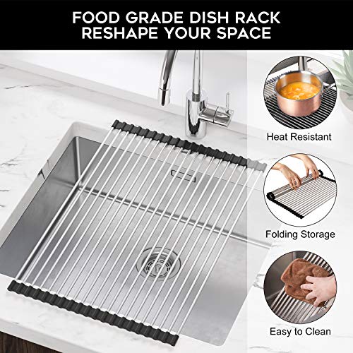 SunCleanse Roll Up Dish Drying Rack, Over The Sink Dish Drying Rack Kitchen Rolling Dish Drainer, Foldable Sink Rack Mat for Kitchen Sink Counter (17.8"x11.8")