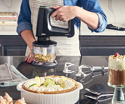 Braun MultiMix 5 Hand Mixer, 350W Electric Mixer with Chopper, SmartMix Tech, 9-Speed + Turbo, MultiWhisk, Dough Hooks, Soft-Grip Handle, Lightweight Design, Black