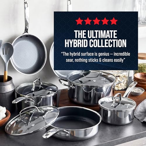 Blue Diamond Hybrid Nonstick Stainless Steel 8” & 10” Frying Pan Skillet Set, PFAS-Free Ceramic Diamond Bond Searing, Egg & Omelet Pan, Dishwasher Safe, Stay-Cool Handle, Induction Ready, All Cooktops