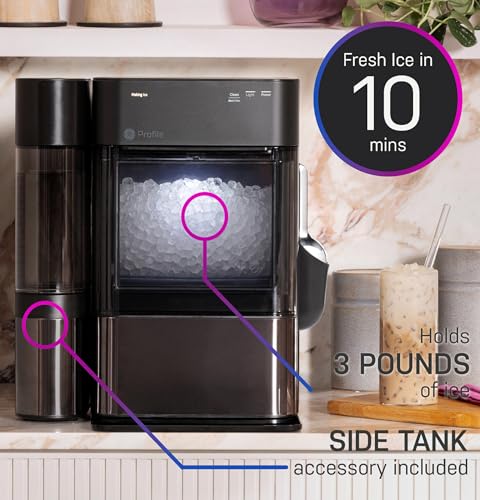GE Profile Opal Ultra, Countertop Nugget Ice Maker, 1 Gal XL Side Tank, *Amazon Exclusive*, 38 lbs/Day, Pebble Pellet Crushed Ice Machine, WiFi Stainless Steel