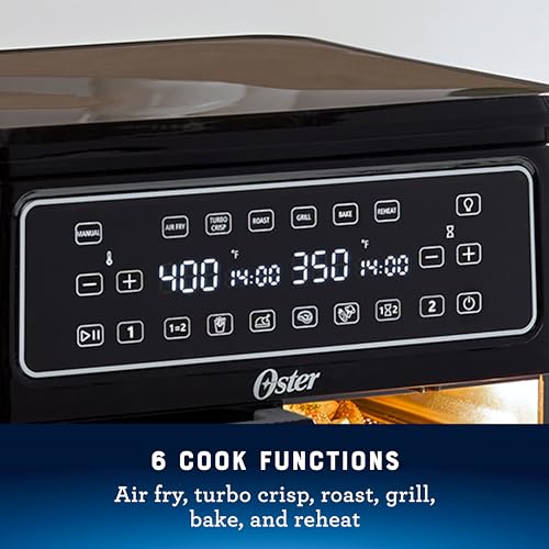 Oster 11-Quart Dual Air Fryer Oven with 2 Cooking Zones, Large Capacity Air Fryer with 6 Cooking Functions & 2 Baskets