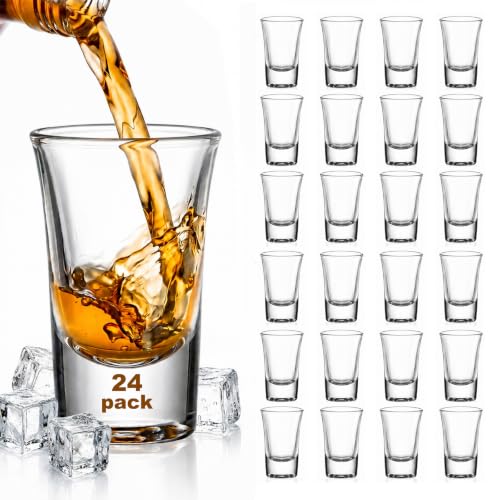 Ruckae 24 Pack 1 OZ Shot Glasses Set Shot Glass with Heavy Base Clear Shot Glasses Bulk for Vodka Tequila Whiskey Liquor