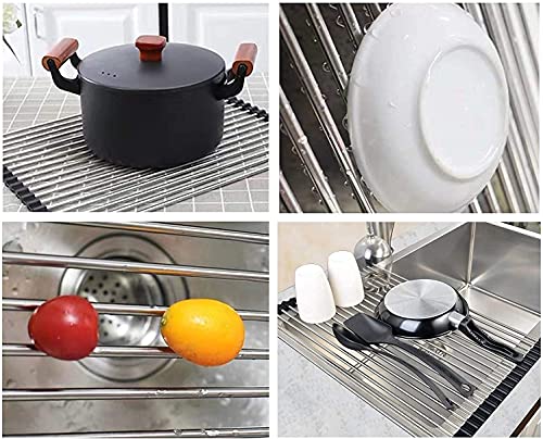 Fafcitvz Stainless Steel Roll Up Dish Rack Over The Sink Roll Out Dish Drying Rack for Kitchen Dishes,Cups