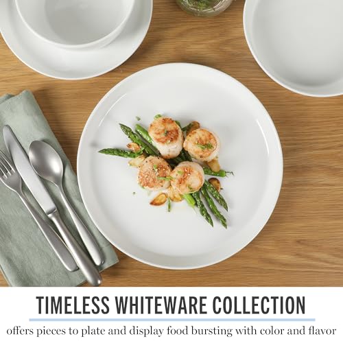 Martha Stewart Selma Chip & Scratch Resistant Dinnerware Set Service for 4 (16pcs) – White Plates and Bowls, Durable Dishwasher and Microwave Safe Dishes Set for Everyday Use