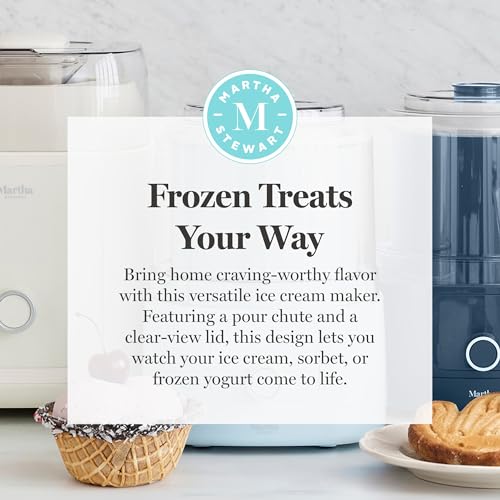 Martha Stewart Ice Cream Maker, 2 Quart Double-Insulated Freezer Bowl, Sorbet & Frozen Yogurt, Ready in 20 Minutes, Mix-Ins Chute, Easy to Clean, Linen Cream