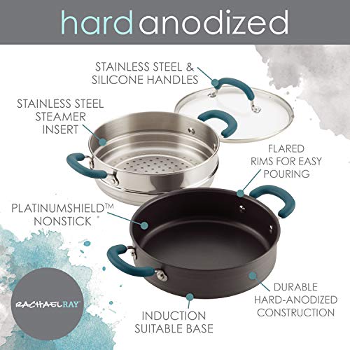 Rachael Ray Create Delicious Hard Anodized Aluminum Nonstick Steam Set, 3-Quart, Gray