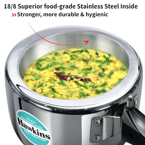 HAWKINS Triply Stainless Steel Pressure Cooker, Inner Lid Induction Cooker, (HSST15) 1.5 litres Silver