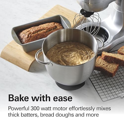Hamilton Beach Stand Mixer with 4 Quart Stainless Steel Bowl, 7 Speeds, 300 Watt Motor, Silver, R63392 (Renewed)