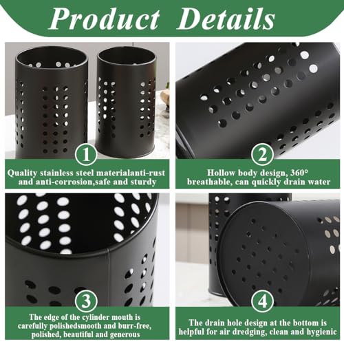 Evanda Kitchen Utensils Holder for Countertop Pack of 2, Stainless Steel Black Utensils Caddy, Farmhouse Stylish Organizer and Kitchen Decor Utensil Crock, Gift for New House New Apartment