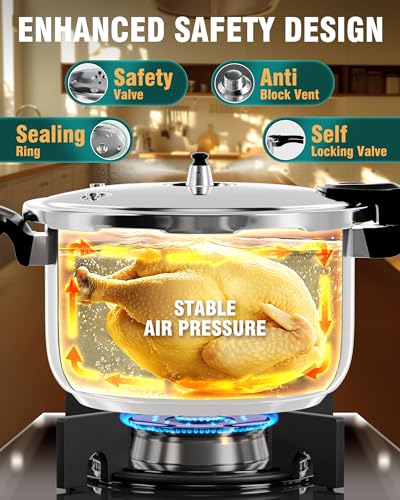 WantJoin Pressure Cooker, 8 Quart Stainless Steel Pressure Canner, Induction Compatible Cookware with Spring Valve Safeguard Devices,Compatible with Gas & Induction Cooker