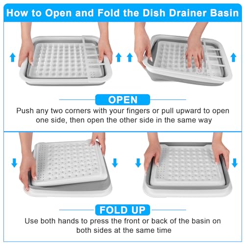 Collapsible Dish Drying Rack Portable Dish Drainers for Kitchen Counter with Drainboard, Kitchen Sink Organizer Basket RV Accessories Camper Storage and Organization Dish Rack Over Sink Drying Rack