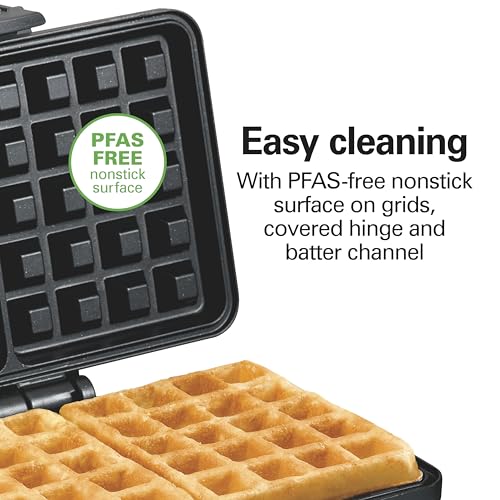 Hamilton Beach Belgian Mini Waffle Maker with Shade Control, Makes 2 at Once, Create Personalized Keto Chaffles and Hash Browns, PFAS-Free Non-Stick Plates, Compact Design, Stainless Steel (26009)