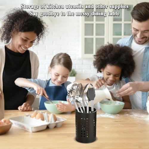 Evanda Kitchen Utensils Holder for Countertop Pack of 2, Stainless Steel Black Utensils Caddy, Farmhouse Stylish Organizer and Kitchen Decor Utensil Crock, Gift for New House New Apartment