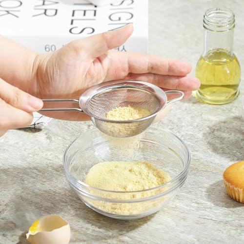 3.35 Inch Silver Fine Mesh Strainer, Stainless Steel Metal Handheld Small Mini Sieve Strainer, Kitchen Food Strainer with Handle for Cocktail, Tea, Coffee and Juice