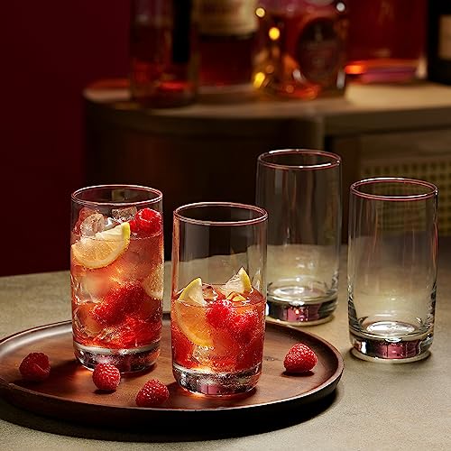 Set of 4 Highball Glasses 16 Oz Collins Cocktail Drinking Glass Cups, Bubble Base Glassware for Water, Juice, Cocktails, Beer Pint Glasses, Modern Basic Tumblers.