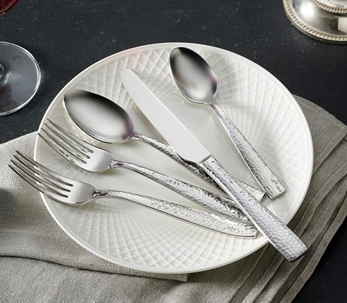 Hudson Essentials 40-Piece Hammered Stainless Steel 18/10 Flatware Silverware Set, Service for 8 (40-Piece Set)