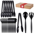 Mwellewm 18Pcs Serving Utensils, 10'' Plastic Serving Utensils Set, Disposable Serving Spoons for Buffet, Large Serving Tongs for Food, Heavy Duty Party Supplies for Salad Soup Cooking Catering(Black)