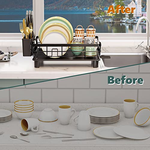 AIDERLY Metal Dish Drying Rack Automatic Drainage, Black, Large