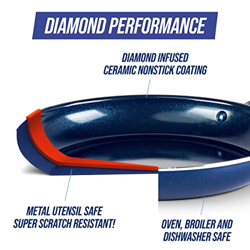 Blue Diamond 8QT Nonstick Stockpot with Glass Lid, PFAS-Free Ceramic, Multipurpose Cooking, Sauces & Soups, Pasta, Boiling & Canning Pot, Dishwasher & Oven Safe, Stainless Steel Handles, Blue