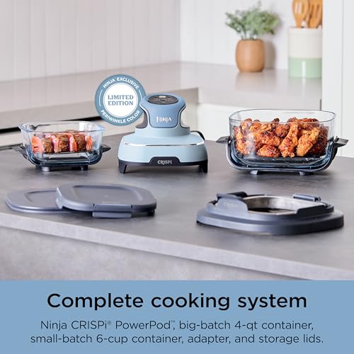 Ninja Crispi 4-in-1 Glass Air Fryer | 450°F | Non-Toxic | 4QT & 6-Cup Glass Containers w/Lids | Microwave, Freezer, Dishwasher Safe | Max Crisp, Air Fry, Bake, Recrisp | Periwinkle | FN101PL