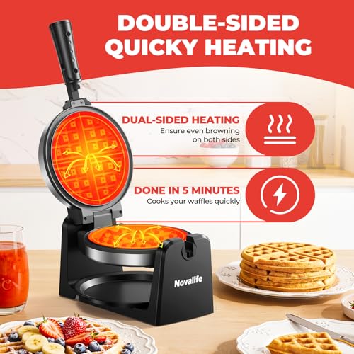 Waffle Maker, Rotating Belgian Waffle Maker, 180° Flip Waffle Iron, Non-Stick Plate, Adjustable Browning Control, Foldable Cool Touch Handle, Removable Drip Tray, Space Saving Storage, Stainless Steel