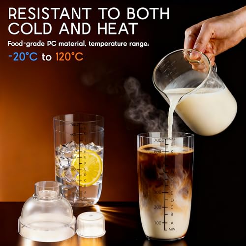 BETTFOR Plastic Cocktail Shaker with Measuring Scale 24oz (700ml), Leak-Proof & Shatter-Resistant Drink Mixer for Bartending, Protein Shakes, Iced Coffee & Milk Tea