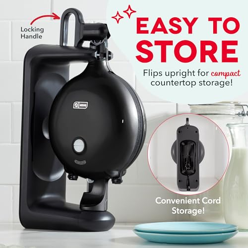 Dash Flip Belgian Waffle Maker - 6.5" Nonstick Surface - Rotating Belgian Waffle Maker with Quick Heat-Up System for Easy Breakfasts - Supports Multi-Use - Black