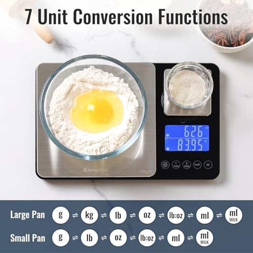 KitchenTour Digital Food Scale for Kitchen, 0.001oz/33lb Dual Platform Precision Smart Kitchen Scales Digital Weight Grams and Ounces for Home Cooking Baking Meal Prep Sourdough Bread, Stainless Steel