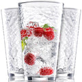 Le'raze Set of 10 Hammered Glass Cups, Clear Heavy Base Drinking Glasses