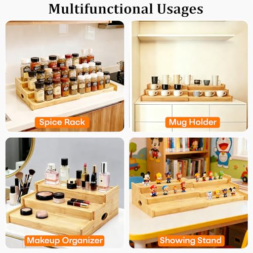 Evernewly Expandable Can Rack Organizer for Pantry, 3 Tier Bamboo Adjustable Can Storage Holder, Soda Organizer Holds Up to 24 Cans, Canned goods Storage Display Shelf for Kitchen,Countertop, Cabinet