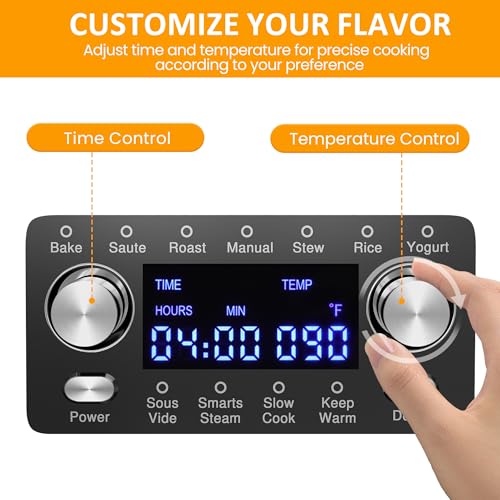 HEYNEMO 12-in-1 Programmable Slow Cooker, 8 Quart Slow Cooker with Timer, Temp Control and Auto Shut Off, Multi Cooker with Steaming Rack, Dishwasher-Safe Visual Glass Lid, Stainless Steel