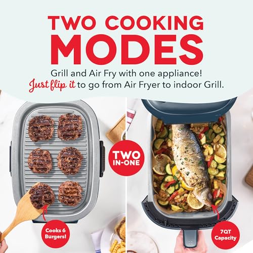Dash Flip & Fry™ Digital 2-in-1 Grill & Air Fryer - Indoor Grill & Electric Fryer - Features AirCrisp® Technology & Nonstick Surface - dishwasher safe Parts - Forged Iron