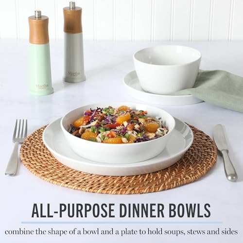 Martha Stewart Selma Chip & Scratch Resistant Dinnerware Set Service for 4 (16pcs) – White Plates and Bowls, Durable Dishwasher and Microwave Safe Dishes Set for Everyday Use