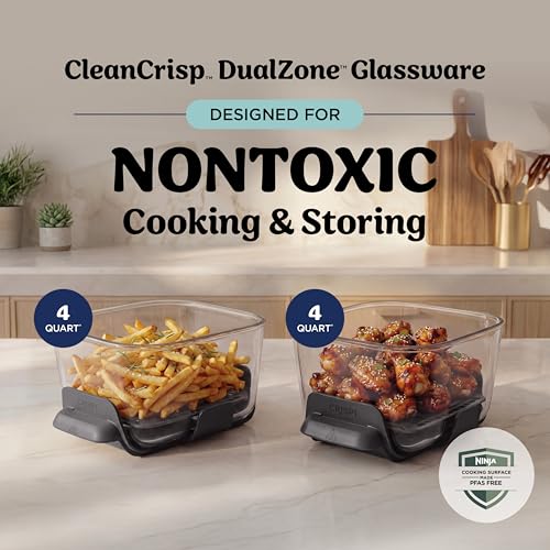 Ninja Crispi DualZone 6-in-1 Glass Air Fryer | With Nontoxic, 2x 4qt Containers & Lids | Microwave, Freezer, Dishwasher Safe | 450°F Max Temp | 1785 Watt | Cyberspace | DD101BL1