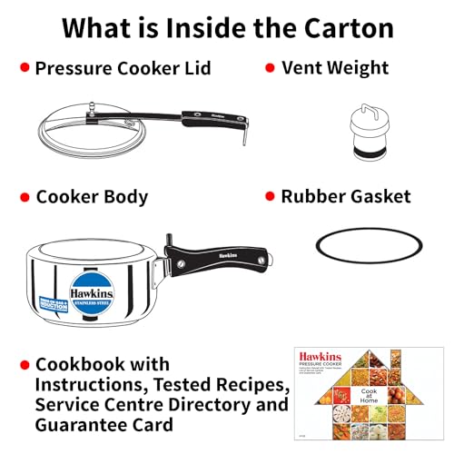 Hawkins Pressure Cooker, Stainless Steel Inner Lid Cooker, Induction Cooker, Small Cooker, Silver HSS20 2 Litre