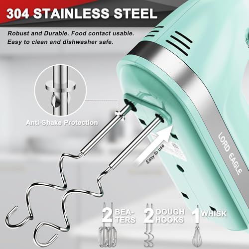 Lord Eagle Hand Mixer Electric Handheld 400W,5-Speed Lightweight, Green
