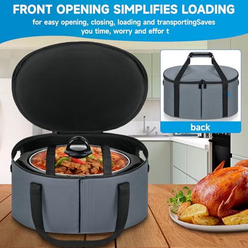 LASUK Portable Slow Cooker Travel Bag, Isulated Carrier Case Tote for 4-8 Quart Crock Carrier Compatible with Else Brands, Internal Mesh Net Holds Pot in Place, For Travel, Outdoor, Picnic, Grey