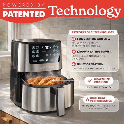 Gourmia 4-Qt Digital Air Fryer with Guided Cooking, Easy Clean, Stainless Steel