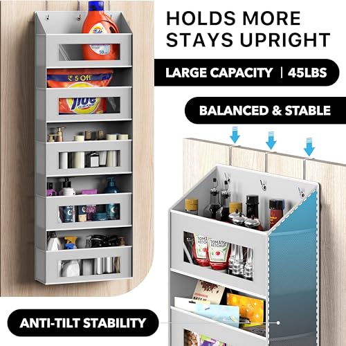 Simple Houseware Large Heavy Duty Over the Door Organizer with 5 Clear Window Pockets, 45 lbs Capacity for Pantry, Closet, Bathroom, Gray