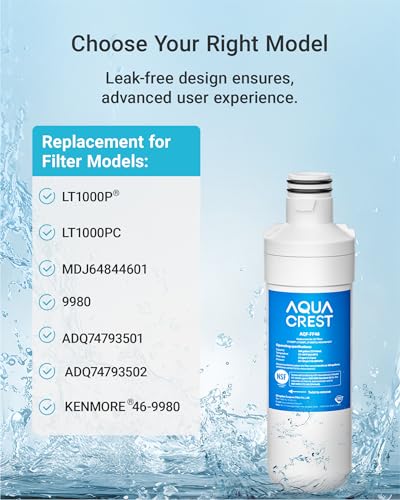 AQUA CREST LT1000PC ADQ747935 Replacement for LG® LT1000P®/PC/PCS ThinQ® Refrigerator Water Filter, LMXS28626S, LFXS26973S, MDJ64844601, ADQ74793501, ADQ74793502 and LT120F® Air Filter, 3 Combo