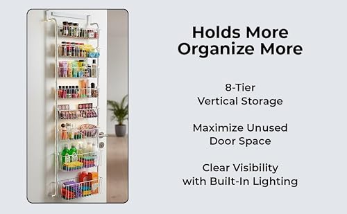 HOKOSFOKOS Over Door Organizer Storage - 8 Tier Black Metal Over the Door Pantry Organizer Heavy Duty Hanging Storage Rack, Behind Cabinet Shelves for Home, Kitchen, Bathroom, Closet, Pantry.