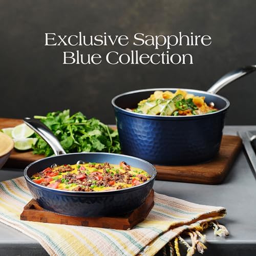 Orgreenic Sapphire Blue Hammered Nonstick Frying Pan, 12 Inch – Diamond Granite Ceramic Coating, PTFE PFOA PFOS Free, All Stovetops, Oven Safe 500°F, Metal Utensil Safe Skillet