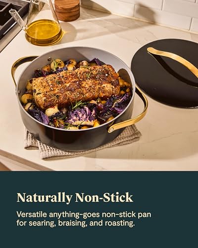 Caraway Rondeau - 6 Qt Non-Stick Pan with Lid - Free From Forever Chemicals - Perfect for Searing, Braising, & Roasting - Cream
