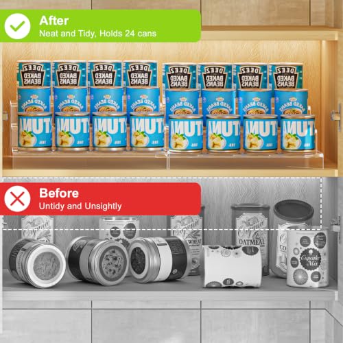 Adjustable Acrylic Can Rack Organizer for Pantry, 3 Tier Expandable Canned Storage Holder, Soda Can Dispenser Shelf Holds Up to 24 Cans, Clear Canned Display for Cabinet & Countertop (Patent Pending)