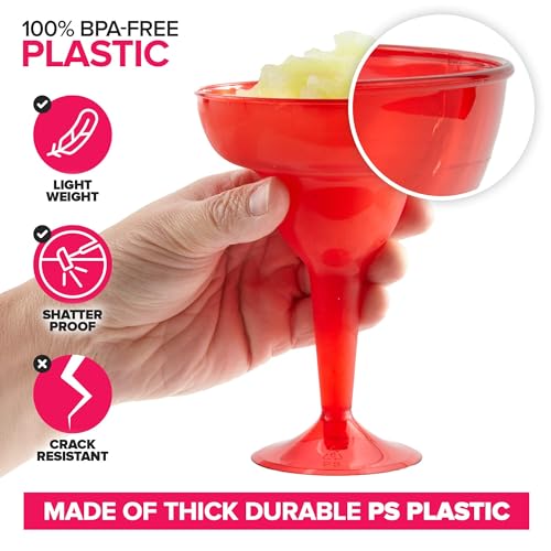 Stock Your Home Multicolor Plastic Margarita Glasses Disposable (Set of 24) Decorations for Cinco de Mayo Parties, Colorful Cocktail Cups for Tropical Party Supplies - Large 12 oz Hurricane Glasses