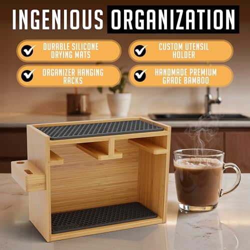 HEXNUB Organizer Stand for AeroPress Bamboo Coffee Caddy Original Black